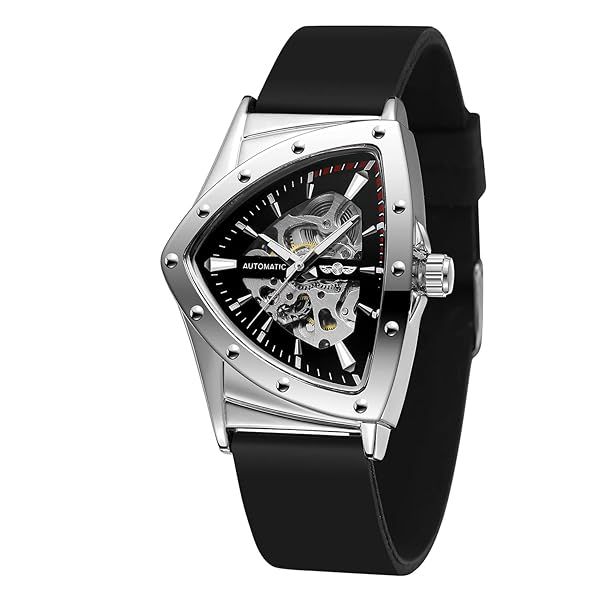 Forsining Men's Luxury Automatic Triangle Watch with Rubber Strap Waterproof Unique Design Popular Style
