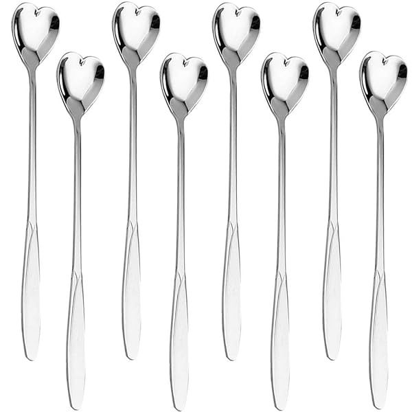 Falytemow 304 Stainless Steel Heart Shape Spoons - 8 Pack for Coffee, Tea, Dessert & Milkshakes