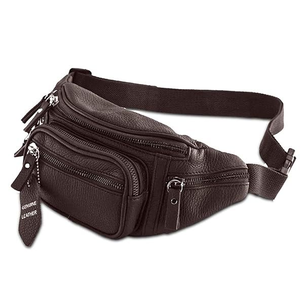 Multifunctional Genuine Leather Fanny Pack - Ideal Travel Waist Bag for Hiking, Running & Cycling | Durable with Multiple Pockets