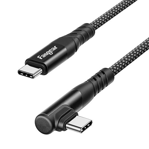 Fasgear 240W USB C to USB C Cable 10ft Fast Charging Right Angle Nylon Braided Compatible with Surface Book 2 Google Pixel 6 Pro MacBook Pro
