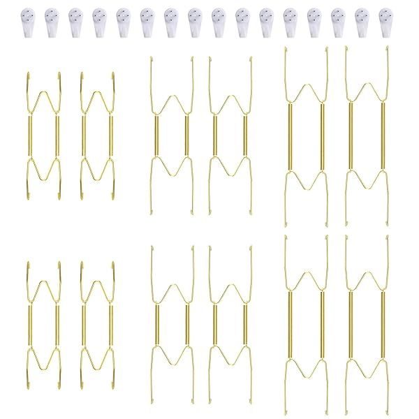 Fasunry 12 Pack Plate Hangers & 16 Wall Hooks for 6-10.5 Inch Decorative Plates - Perfect for Antique China Display