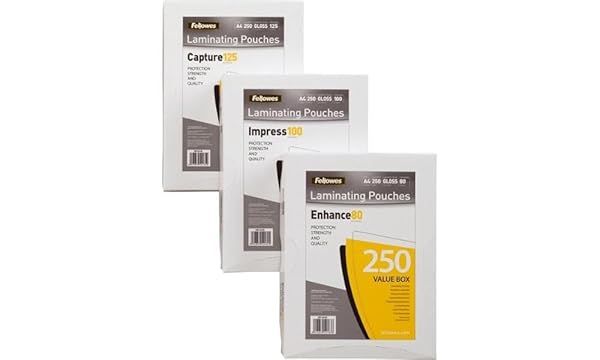 Fellowes A4 Gloss Laminating Pouches 160 Micron - Pack of 250 for Superior Protection