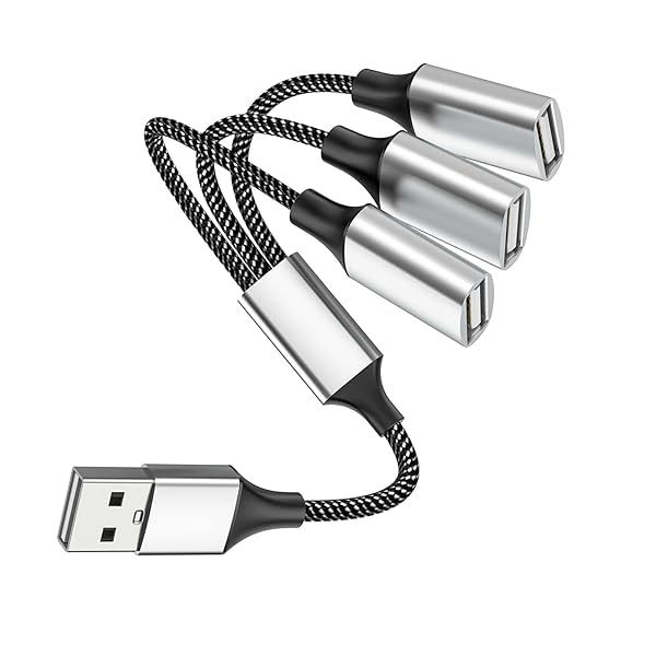 Fidioto USB Splitter Y Cable: 1 Male to 3 Female Hub for Mac, PC, Xbox, PS4/PS5 - Data & Charger Power Adapter