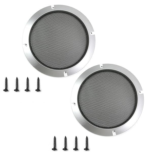 Fielect 2Pcs 6.5 Inch Speaker Grill Cover Mesh Decorative SubWoofer Guard Protector Audio Accessories Metal Trim Silver with Screws
