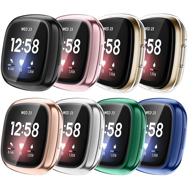 Fintie 8-Pack Screen Protector Case for Fitbit Versa 3 & Sense - Scratch-Proof TPU Bumper Cover