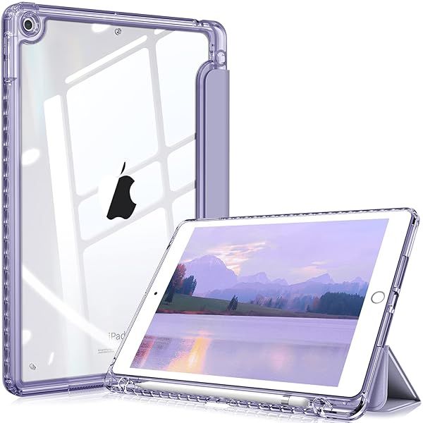 Fintie Hybrid Slim Case for iPad 9th 8th 7th Generation 10.2 Inch with Built-in Pencil Holder Shockproof Clear Back Shell Violet