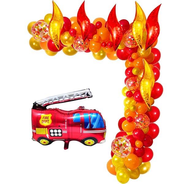 Fire Balloon Garland Arch Kit for Firefighter Birthday Decorations and Fire Truck Party Supplies for Boys