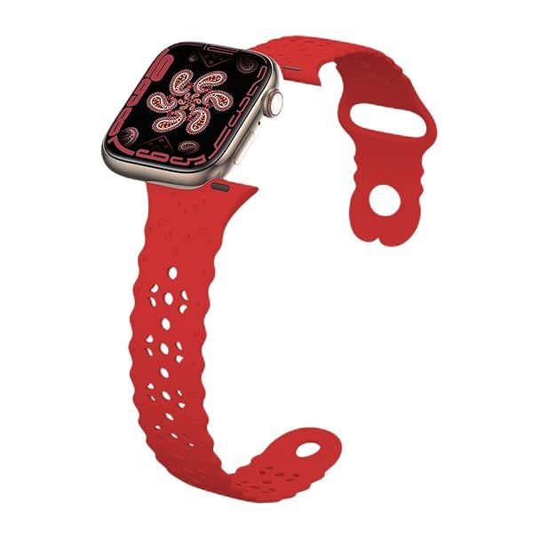 Floral Silicone Band for Apple Watch 38mm 40mm 41mm Soft Breathable Wristbands for iWatch Ultra SE Series 8 7 6 5 4 3 2 1 Red