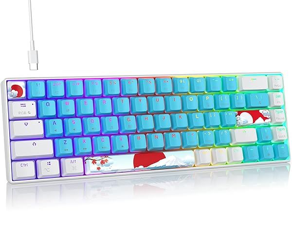 Fogruaden Wired 65 Percent Mechanical Keyboard RGB Backlit Ultra Compact 68 Keys Gaming Keyboard with Stand Alone Arrow Control Keys Red Switch Blue