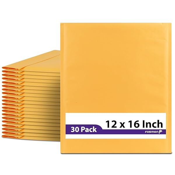 Fosmon 12x16-30 Pack #6 Kraft Bubble Mailers - Padded Envelopes for Books, Magazines & Documents Shipping
