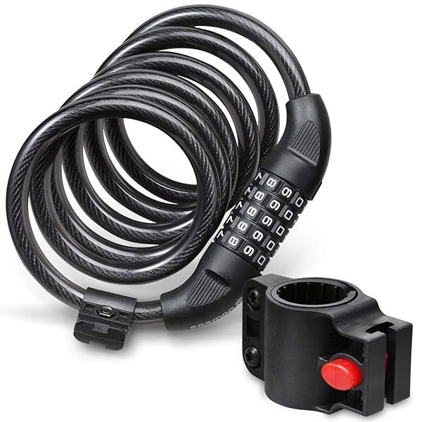 Fosmon 6ft Bike Lock Cable - Heavy Duty 5-Digit Resettable Combination Security Lock with Mount Holder