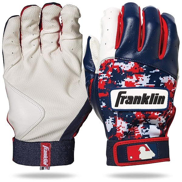 Franklin Sports MLB Digitek Baseball Batting Gloves - White/Navy/Red for Adults - Medium Size