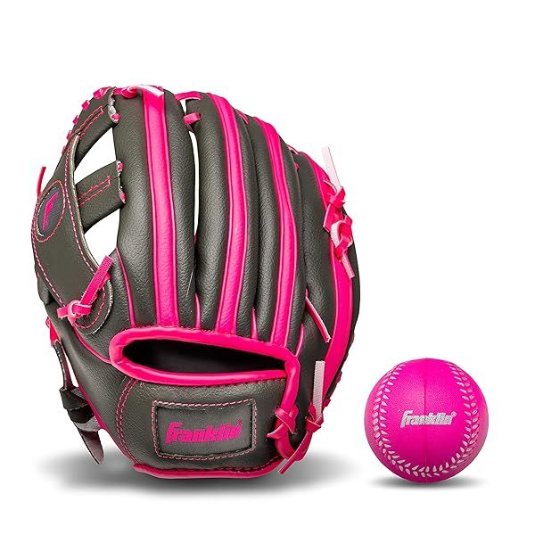 Franklin Sports Left-Handed Youth Baseball Glove Set for Kids - Graphite/Pink, 9.5 US | Perfect for Teeball!