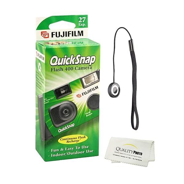 Fujifilm QuickSnap Flash 400 Disposable Camera with Bonus Hand Strap & Microfiber Cloth - Perfect for Events!