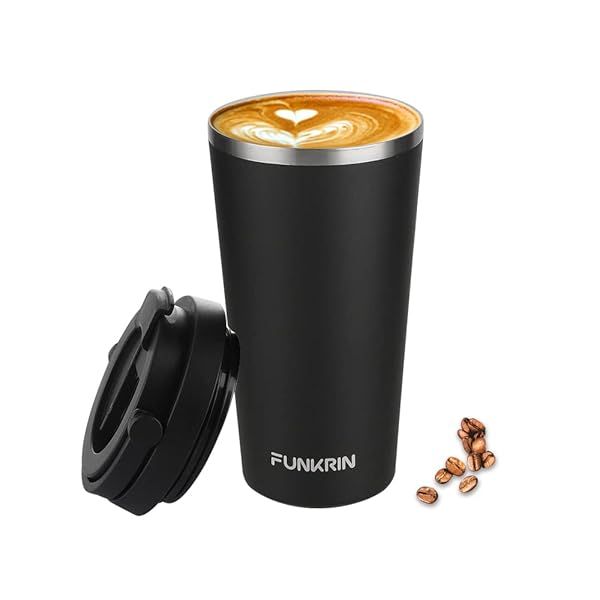 Funkrin 16oz Insulated Coffee Mug - Ceramic Coated, Leak-Proof Tumbler for Iced Coffee, Travel & Camping