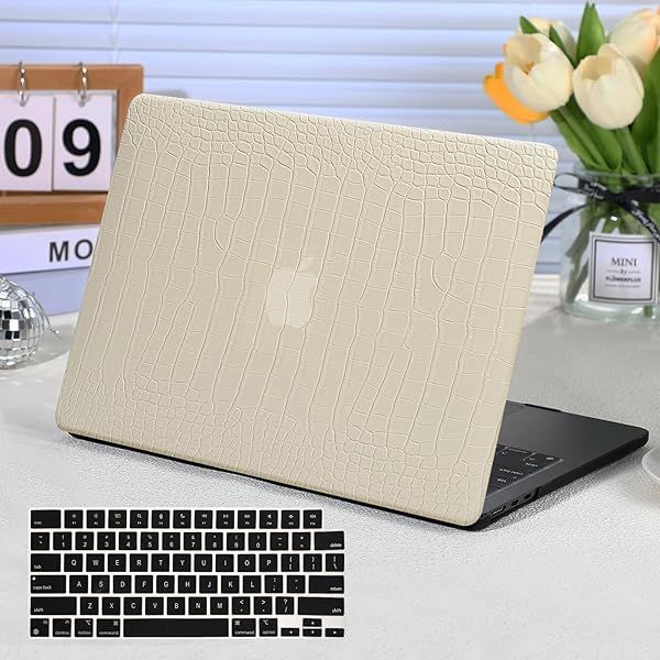 Funut MacBook Pro 13 Inch Case 2024 2023 2022 2016 Release Crocodile Leather Hard Shell and Keyboard Cover Pudding