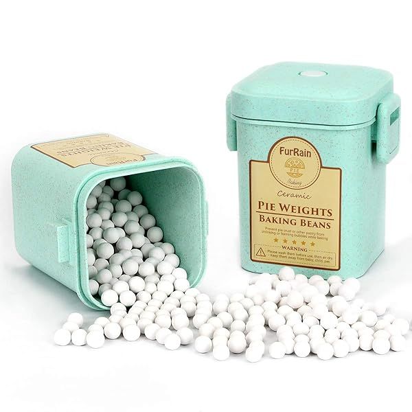 FurRain Reusable Ceramic Pie Weights - 10mm Baking Beans for Perfect Pie Crusts with Eco-Friendly Wheat Straw Container