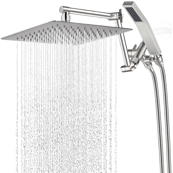 G-Promise 10 Inch All Metal Rainfall Shower Head with Handheld Spray Adjustable Arm and 71 Inch Stainless Steel Hose Brushed Nickel
