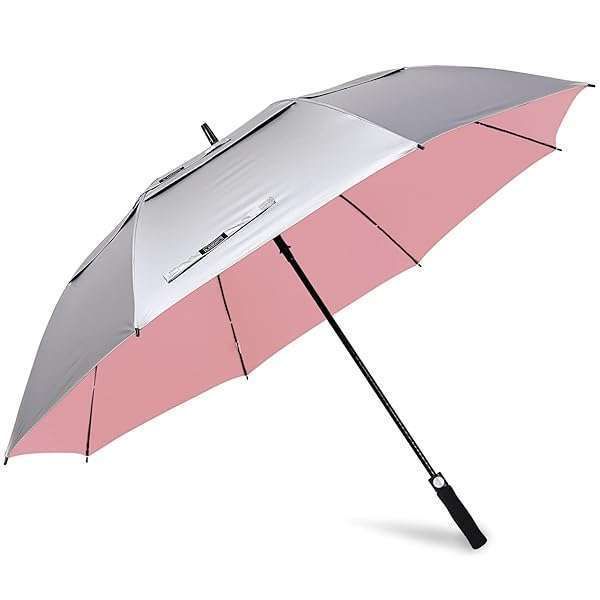 G4Free 68-Inch UV Protection Golf Umbrella - Auto Open, Windproof, Extra Large Sun & Rain Canopy (Silver/Pink)