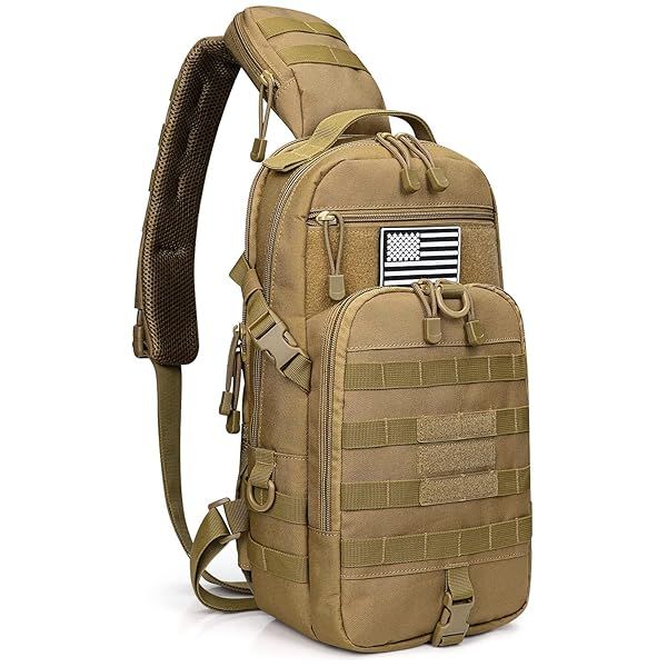 G4Free Tactical Sling Bag Outdoor Backpack Molle Chest Shoulder Assault Pack Rectangular Daypack Khaki