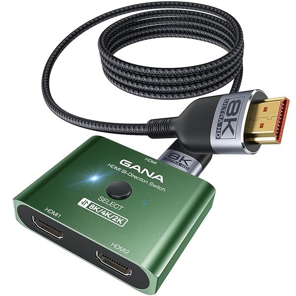 GANA HDMI 21 Switch Ultra HD 8K BiDirectional Splitter with 49FT Cable for PS5 PS4 Xbox Roku TV Fire Stick Dark Green