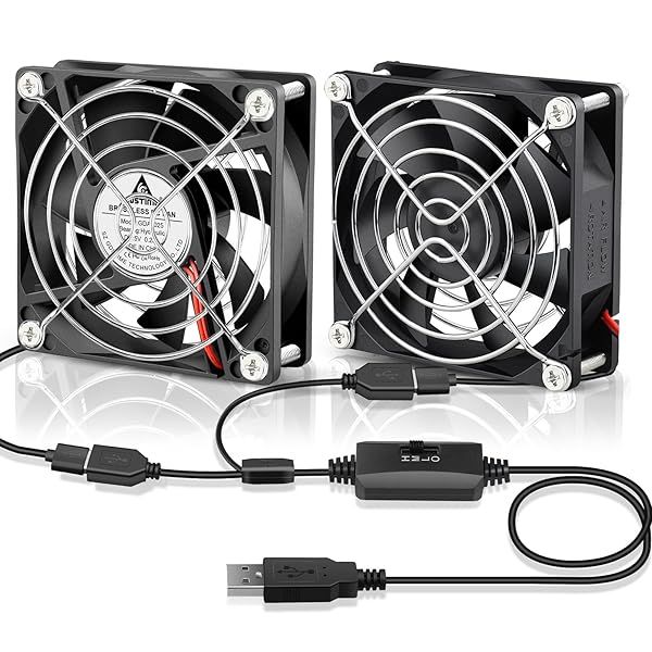 GDSTIME Dual 80mm USB Fan for Receiver DVR PlayStation Xbox Computer Cabinet Cooling 5V 80mm x 25mm