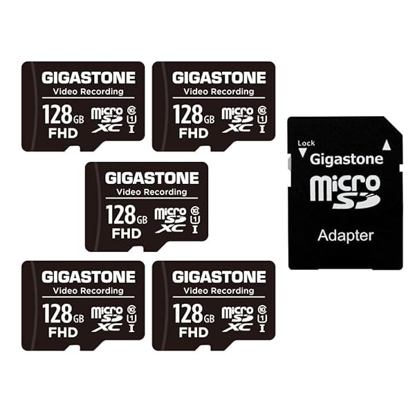 GIGASTONE 128GB Micro SD Card 5-Pack for 4K Video GoPro Surveillance Dash Cam Drone UHS-I Class 10 with Adapter 85MB/s Memory Card