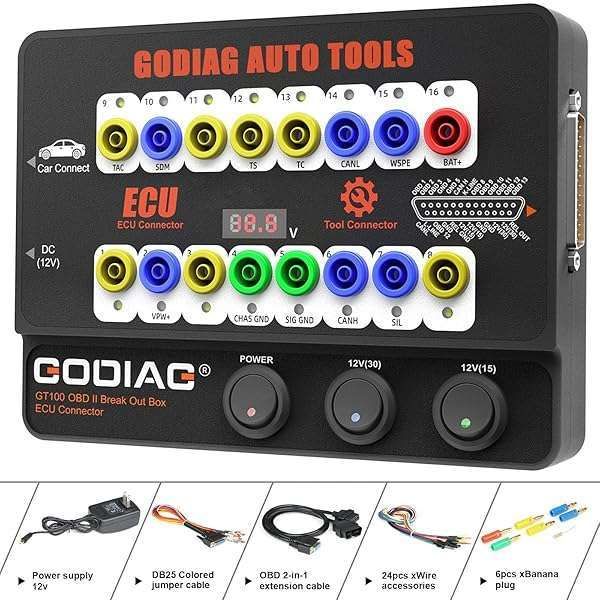 GODIAG GT100 OBD II Breakout Box: Multi-Function ECU Connector with LED Indicator for Check Engine Diagnostics