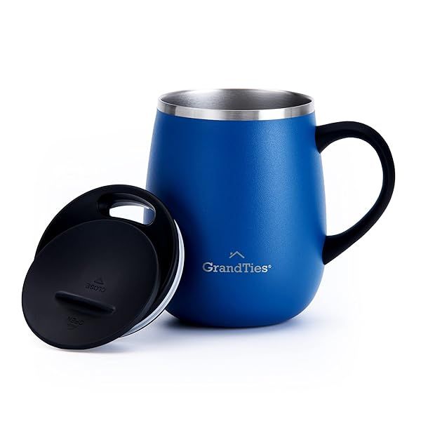 GRANDTIES Insulated Coffee Mug - 16 oz Splash-Proof Tumbler with Handle & Sliding Lid - Keeps Drinks Hot/Cold - Cobalt Blue