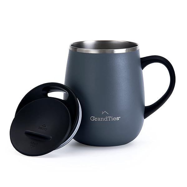 GRANDTIES Insulated Coffee Mug with Handle - 16 oz Splash-Proof Thermos Tumbler in Stone Grey | Keeps Drinks Hot or Cold