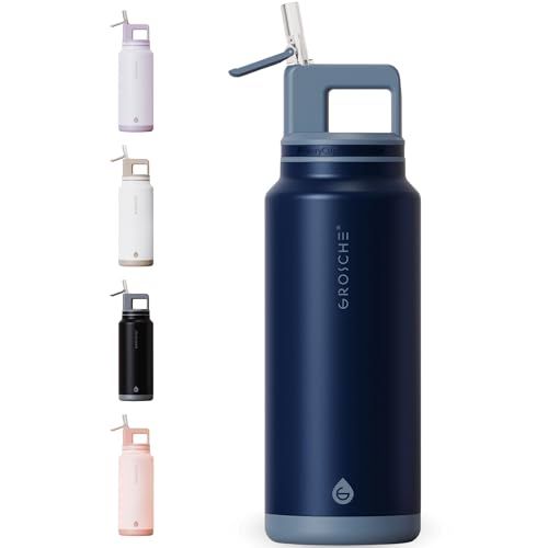GROSCHE Alpine Flip n Sip 40 oz Insulated Water Bottle Stainless Steel Leakproof Flask with Straw Ideal for Gym Travel Outdoor Use Mountain Blue