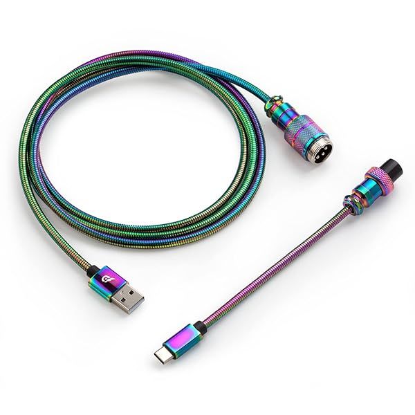 GUNMJO Pro 304 Stainless Steel USB C Cable for Gaming Keyboard 1.6M Detachable Metal Aviator Chroma Color Mechanical Keyboard Cable