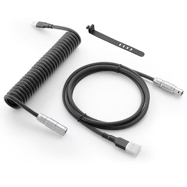 GUNMJO Pro Custom Coiled USB C Cable for Gaming Keyboard 1.5M Carbon Black Double-Sleeved Mechanical Keyboard Cable with Detachable Aviator