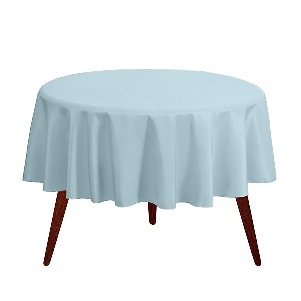 Gee Di Moda 120-Inch Baby Blue Round Tablecloth - Heavy Duty, Washable for Weddings, Parties & Buffets