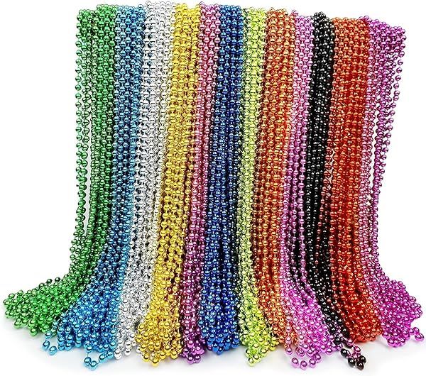 GiftExpress 72 Pack Mardi Gras Beads Bulk Metallic Necklaces for Party Parade Carnival Festival Decorations