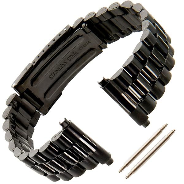 Gilden Gents 22-26mm Non-Expansion Wide Stainless Steel Watch Band Extra Long Black 1536W-BL