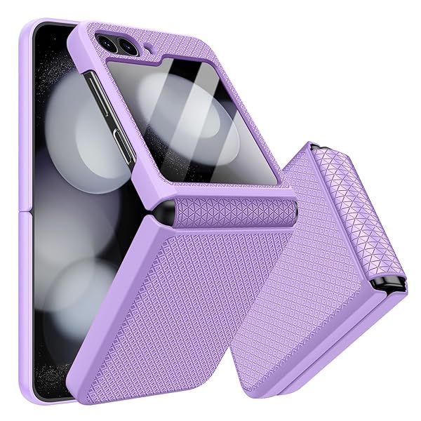 Giyer Samsung Galaxy Z Flip 6 Case with Screen Protector Heavy Duty Shockproof Hinge Protective Cover Stylish Texture Purple 2024