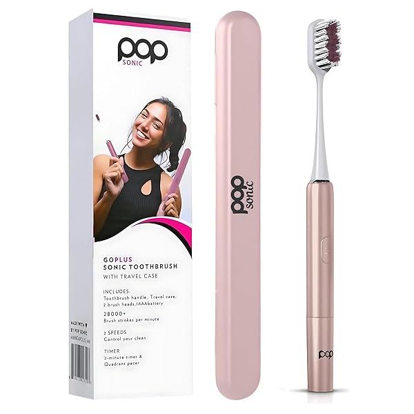 Go Plus Sonic Toothbrush for Adults & Kids - 2 Speed Electric Toothbrush with Case - 18000-24000 VPM in Rose Gold