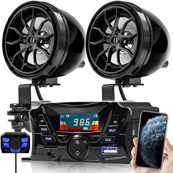GoHawk TS3 Gen.3 Weatherproof Bluetooth Speakers for Motorcycles & ATVs - 2-Speaker Audio System with AUX, USB, Micro SD, FM Radio