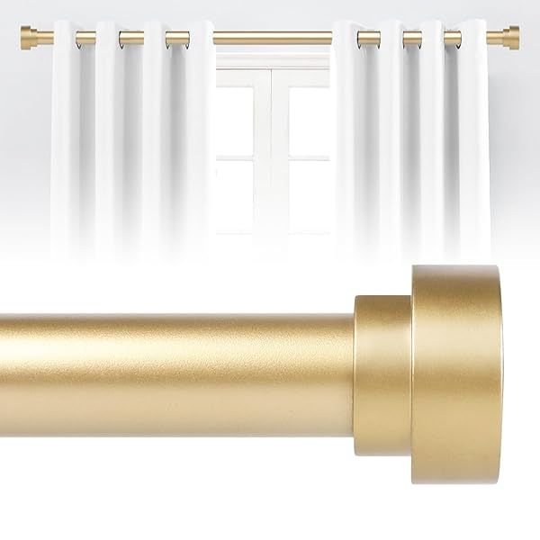Gold Curtain Rods 48 to 84 Inch Heavy Duty Adjustable Modern Drapery Rods Brass Gold Window Single Pole 36-88