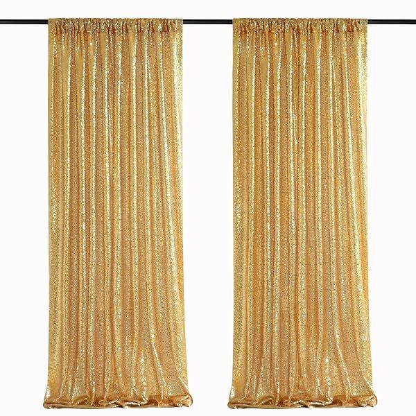 Gold Sequin Backdrop Curtain Panels - 2FTx8FT Sheer Curtains for Weddings, Parties & Christmas Decor