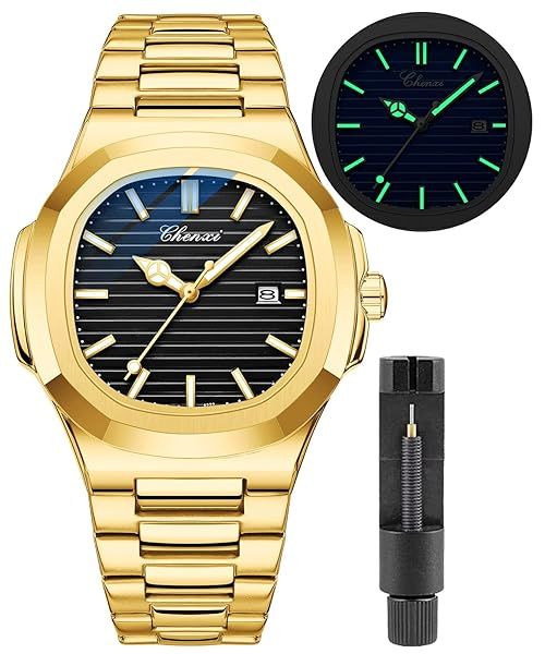 Gosasa Fashion Men's Luxury Quartz Watch Waterproof Stainless Steel Analog Date Display Gold Black Wristwatch