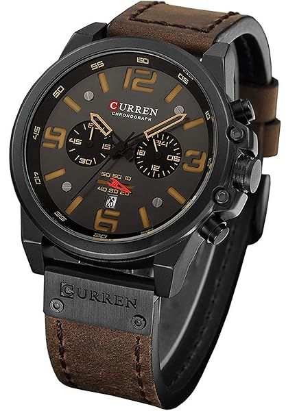 Buy Gosasa Men's Sport Chronograph Quartz Watch - Brown Leather, 30M Waterproof, Military Style