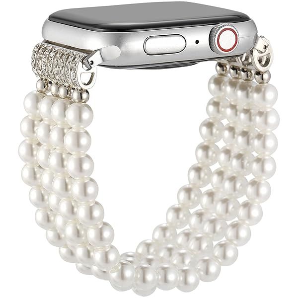 Greaciary Pearl Bracelet for 40mm Apple Watch Band 38mm Series 6 5 Women Handmade Elastic Stretch Beaded Strap Replacement iWatch Series 4 3 2 1