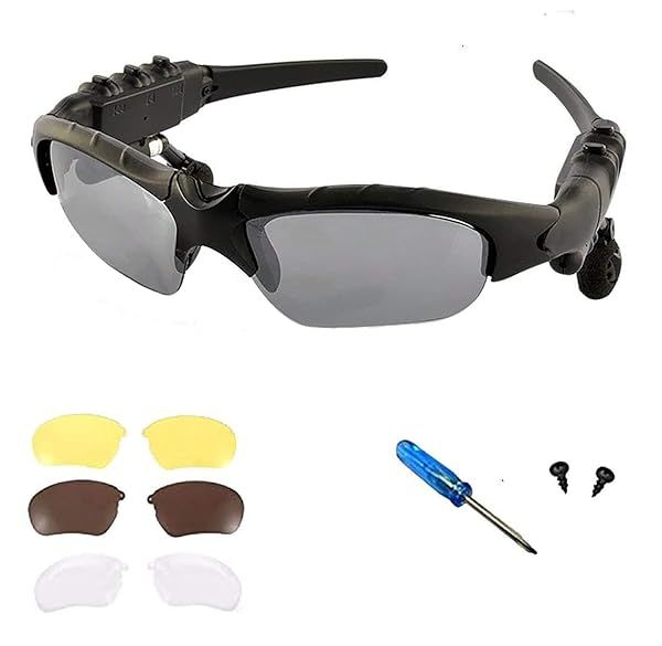 Grofulor Wireless Bluetooth MP3 Sunglasses: Polarized Music Glasses for iPhone & Samsung - Stereo Headphones Included