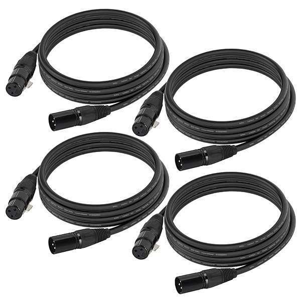 Gruolin 10ft DMX Cable 4-Pack - 3m XLR Male to Female Cables for DMX512 Stage & DJ Lighting