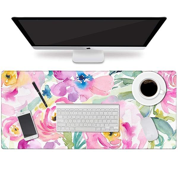 HAOCOO Floral Extended Desk Pad Large Mouse Mat Waterproof Non-Slip Rubber Base Perfect for Office Use