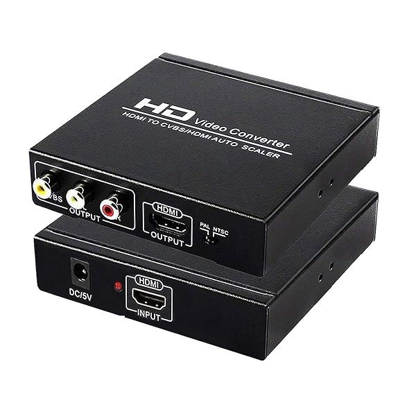 HDMI to RCA Converter - 1080P HDMI to AV 3RCA Adapter for HD & Older TVs (Black, Iron Shell)