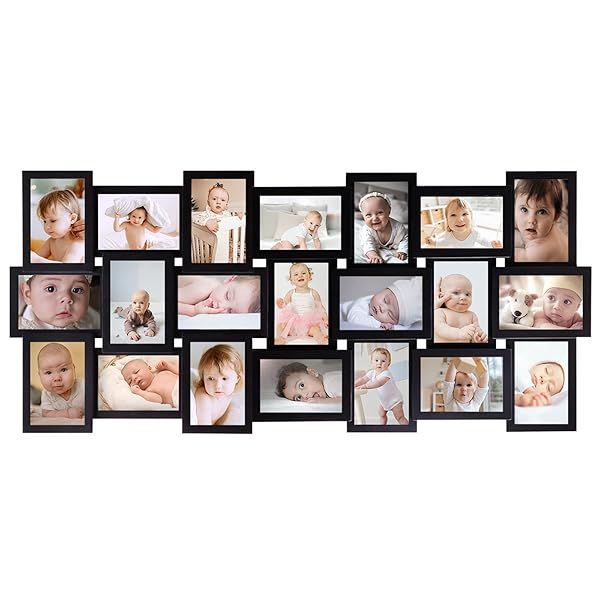 Hello Laura Collage Wall Decor 21 Picture Frames for 4x6 Photos Black Gallery Set for Home Living Room Display