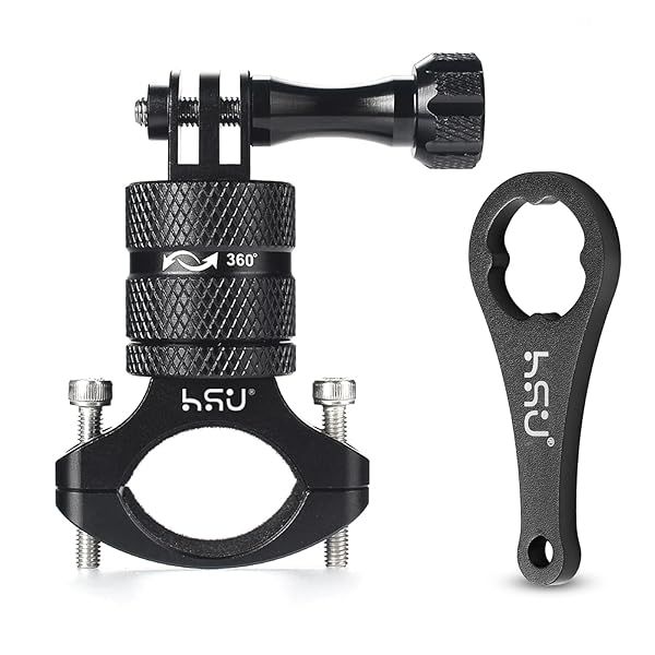 HSU Aluminum Bike Bicycle Handlebar Mount for GoPro Hero 13/12/11/10/9/8/7/6/5/4 Session AKASO Campark and Other Action Cameras, 360 Degrees Rotary Mountain Bike Rack Mount (Black)